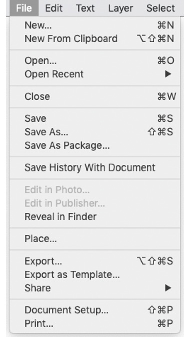 Figure 1.13 – The File menu dropdown
