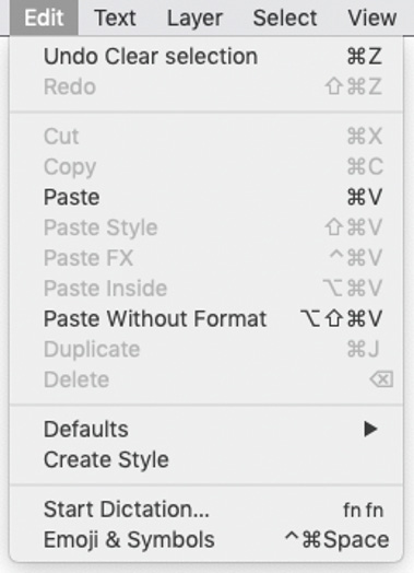 Figure 1.14 – The Edit menu dropdown
