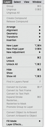 Figure 1.16 – The Layer menu dropdown
