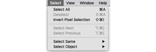 Figure 1.17 – The Select menu dropdown
