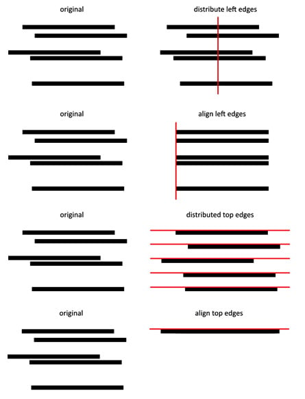 Figure 1.32 – Distribute and Align function comparisons – two examples
