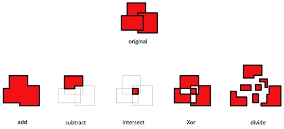 Figure 1.37 – Three objects displaying the Boolean operation options 
