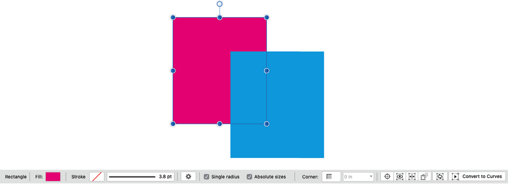 Figure 1.42 – A selected pink rectangular shape with options in the Context Toolbar
