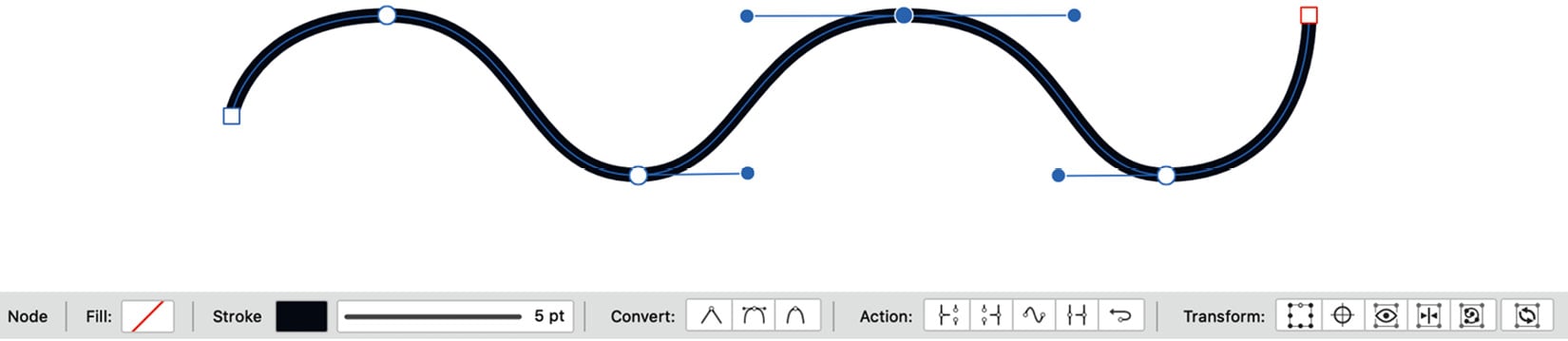 Figure 1.45 – A selected path (with the node tool) options in the Context Toolbar
