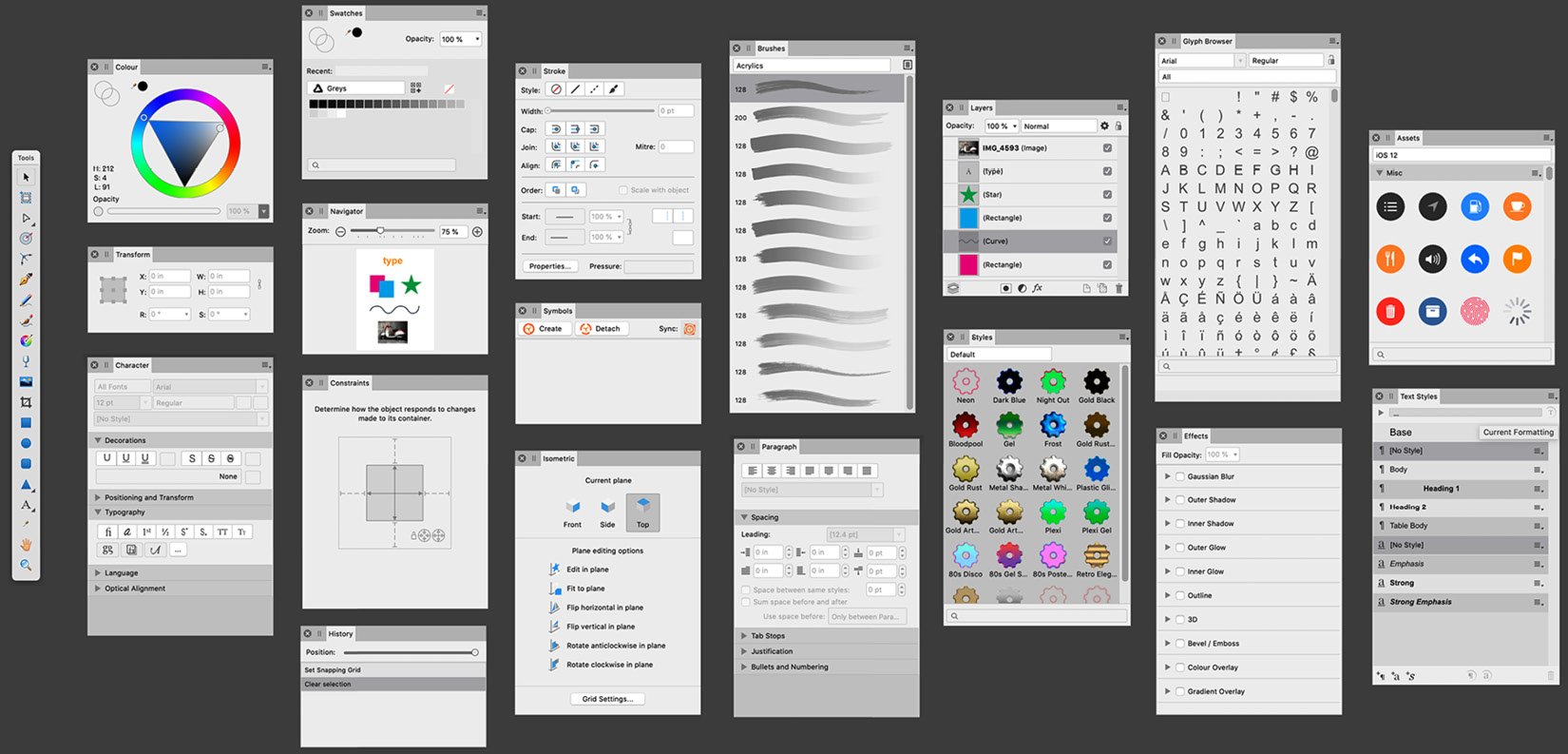 Figure 1.47 – The main studio panels in the Designer Persona
