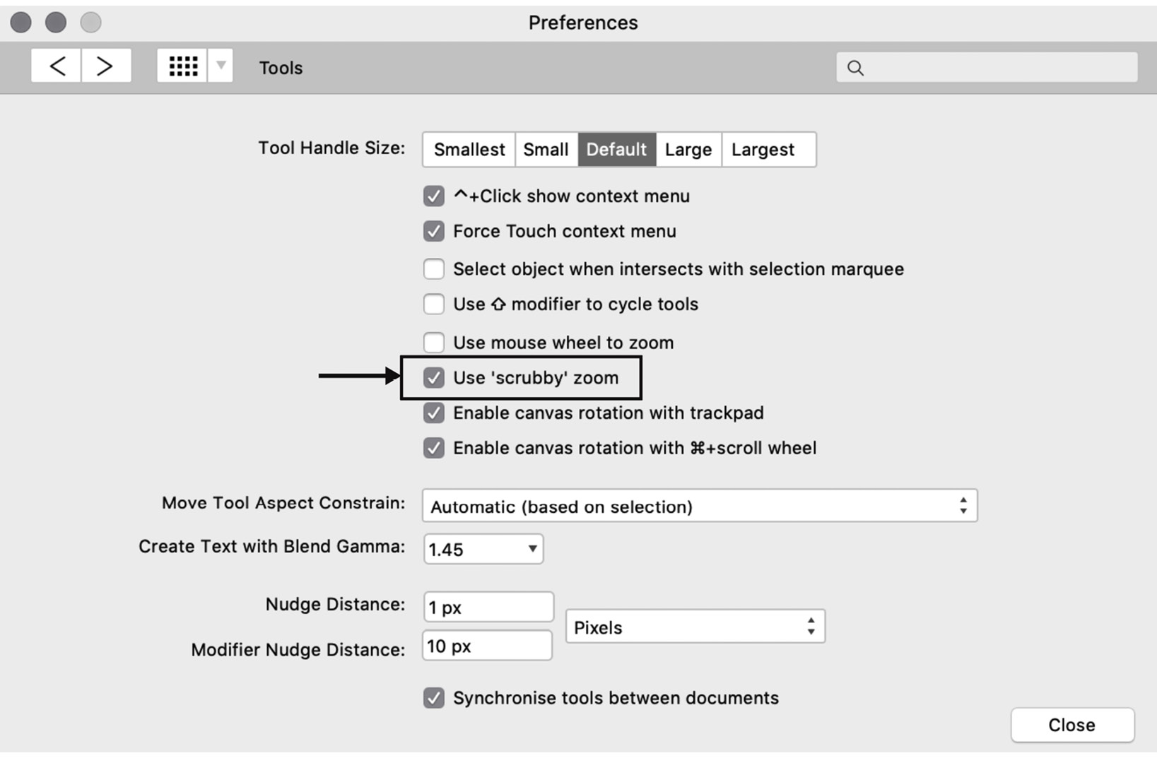 Figure 1.55 – Preferences panel – 'scrubby' zoom enabled
