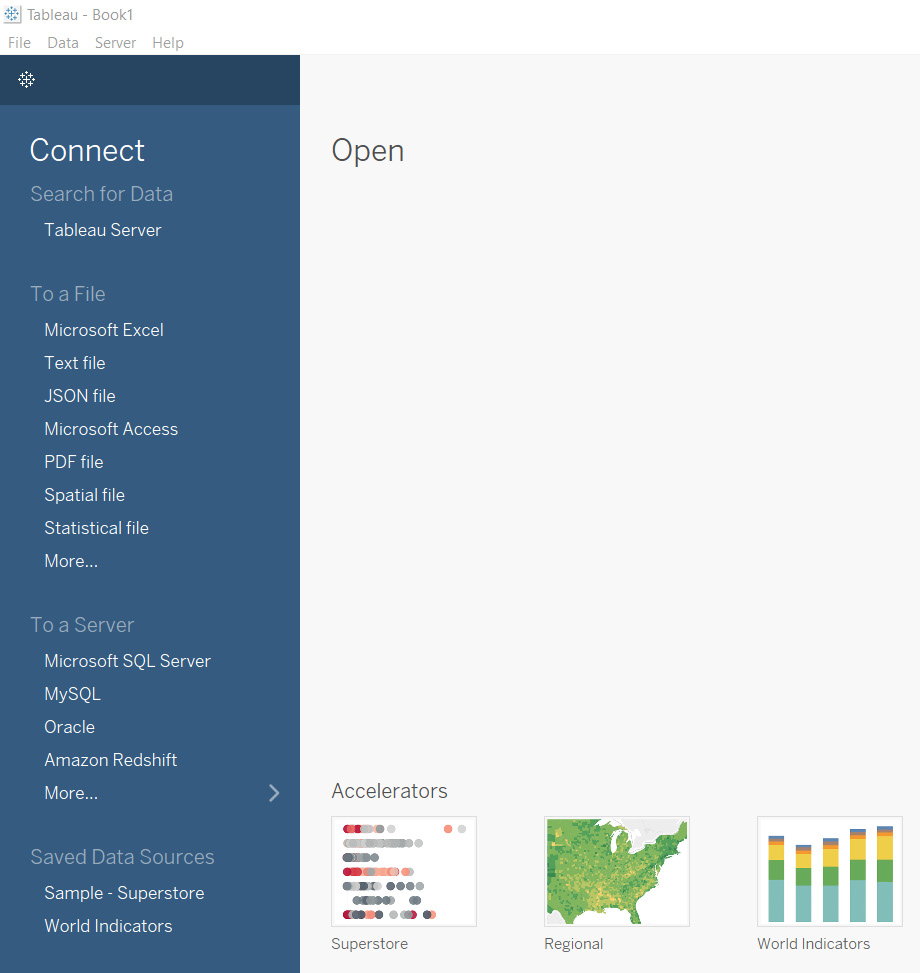 Figure 1.2 – Connect to Data from Tableau 2021.4