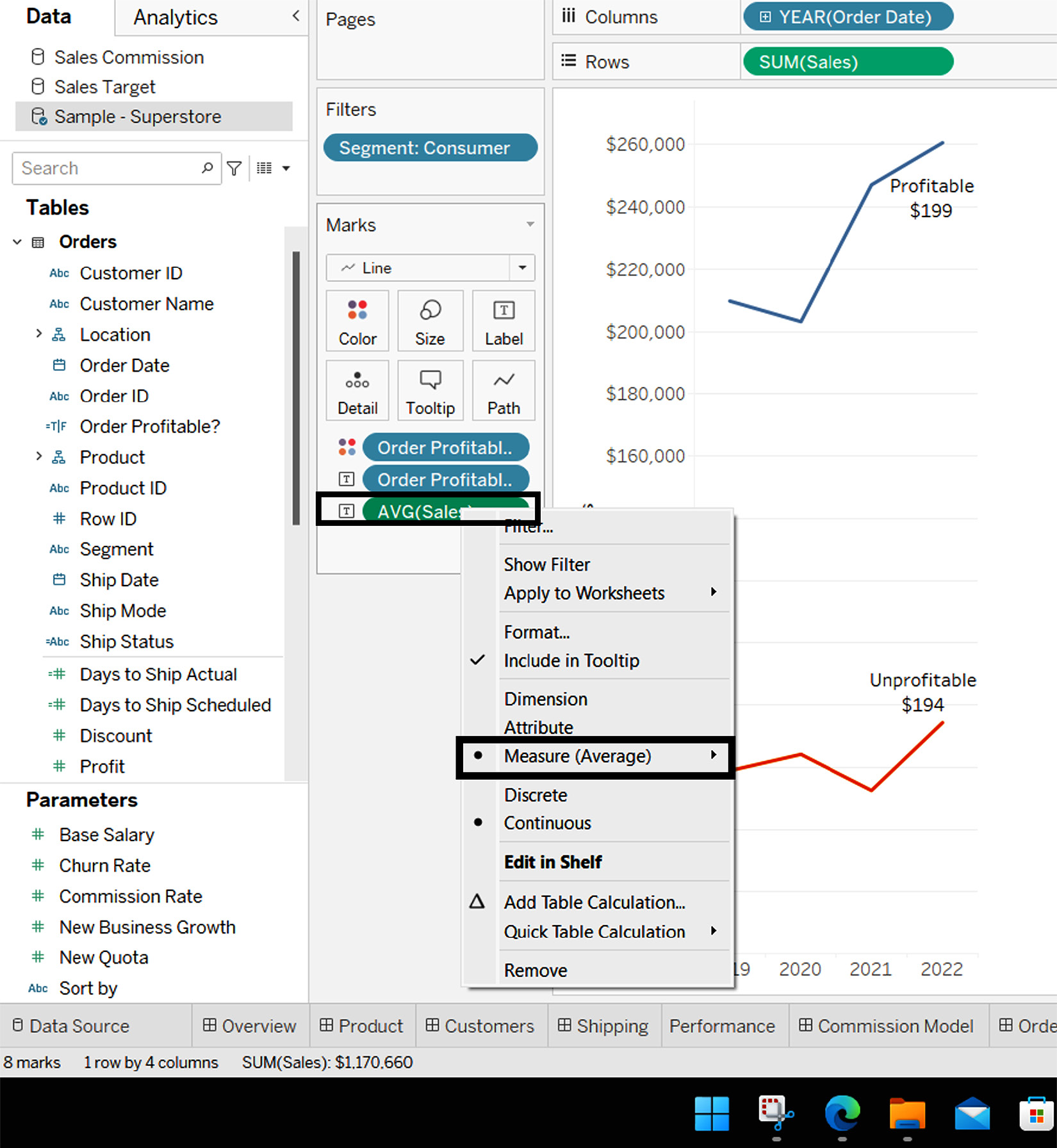 Figure 1.10 – Quick measure adjustment (Sales)