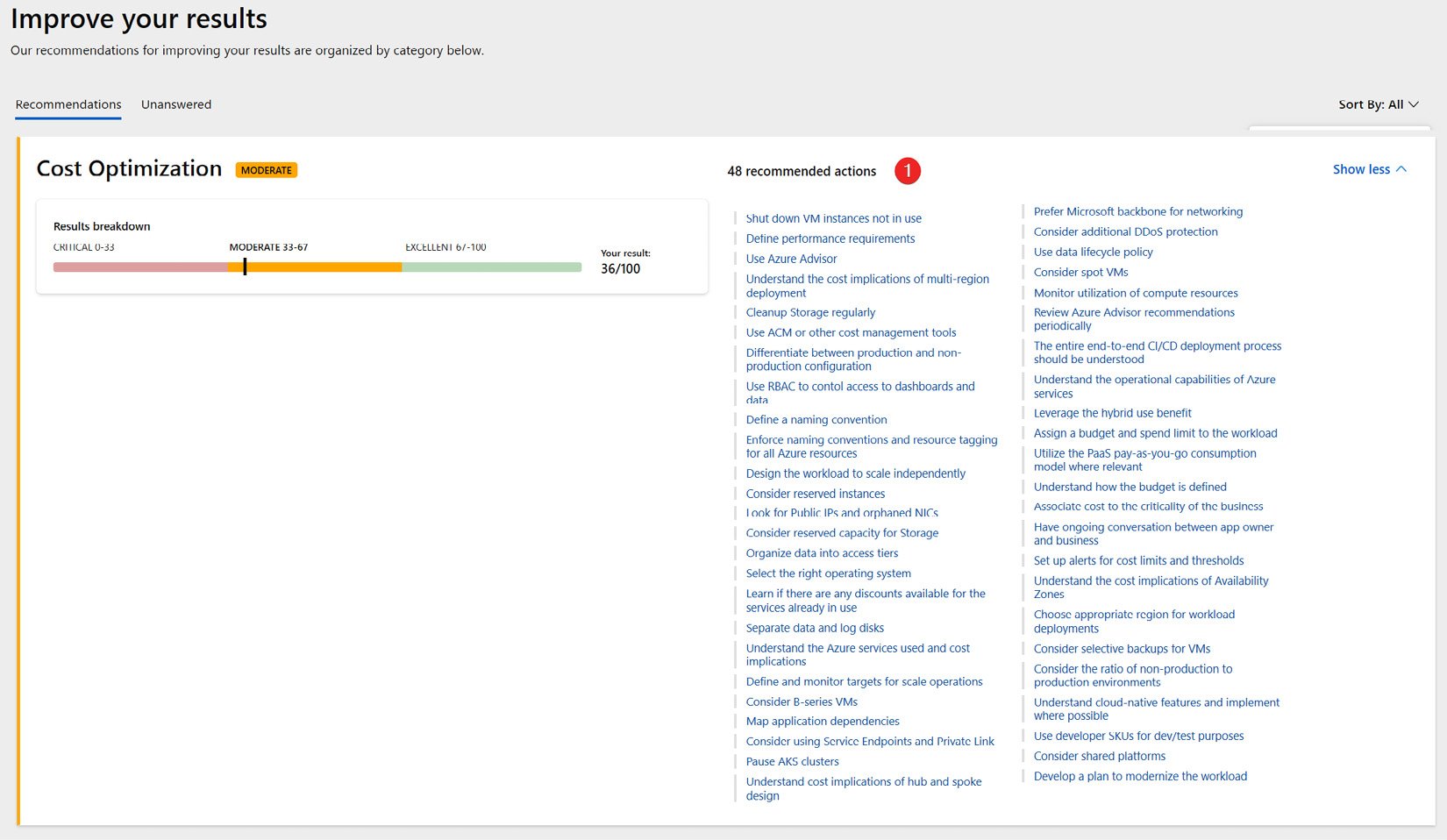 Figure 1.8 – Detailed results of the Well-Architected Review assessment