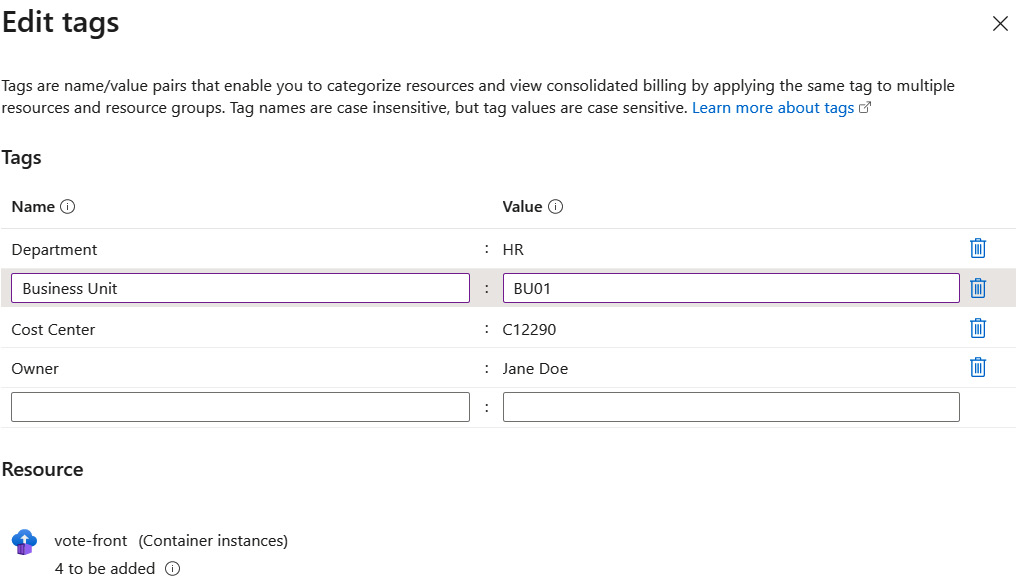 Figure 10.1 – Tagging an Azure container instance