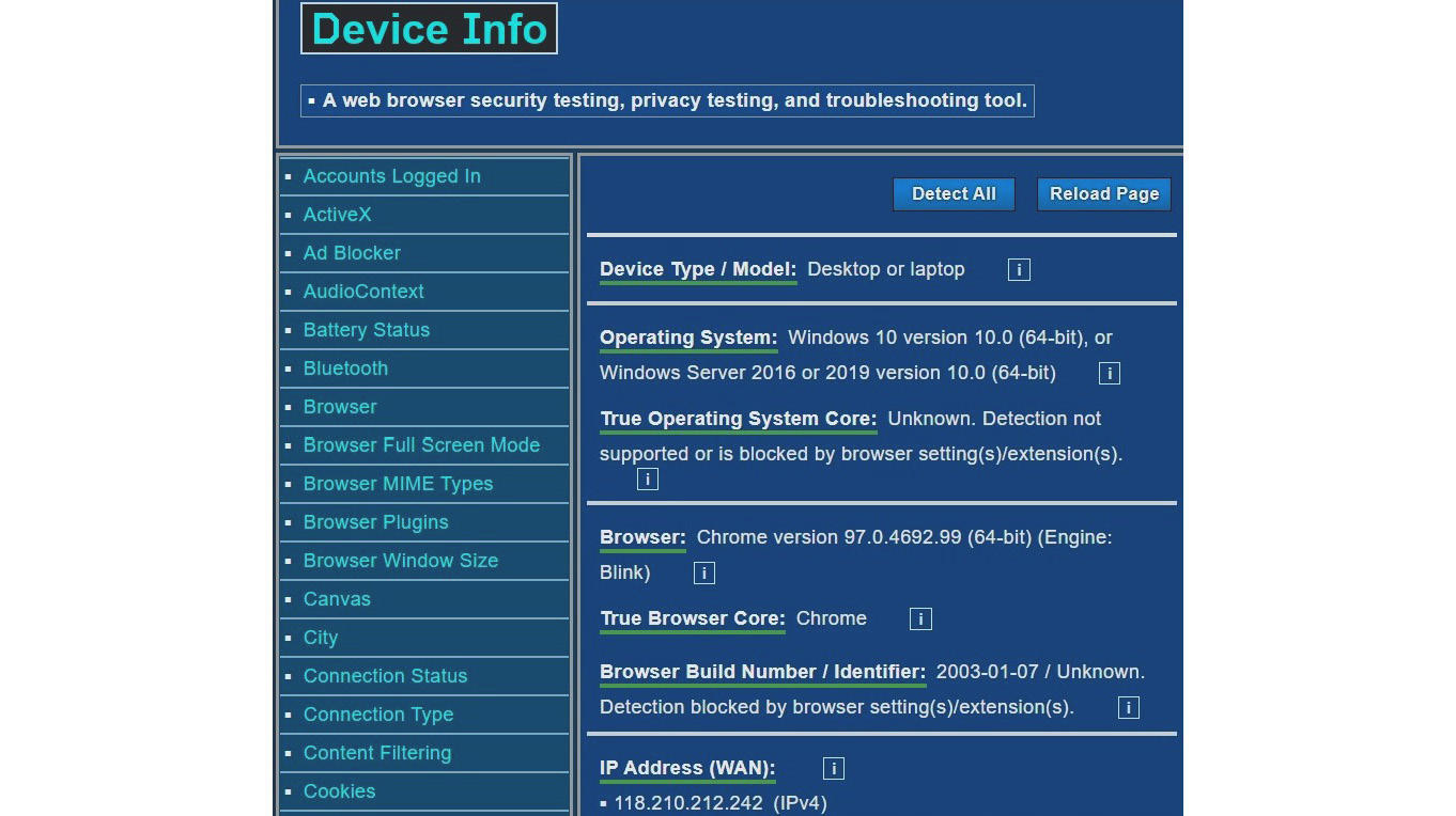 Figure 1.1 – Information derived about your device
