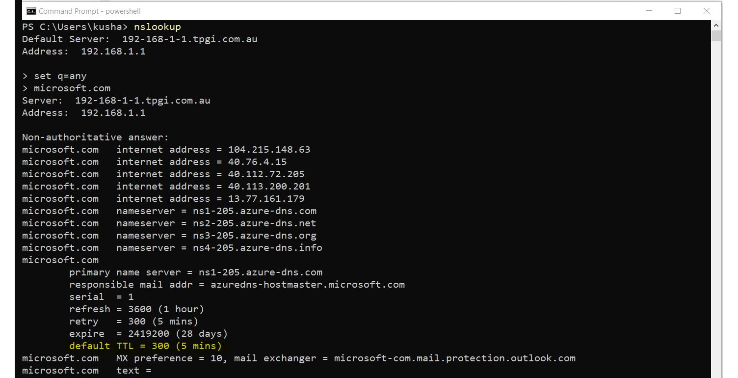 Figure 1.10 – DNS information retrieval with nslookup
