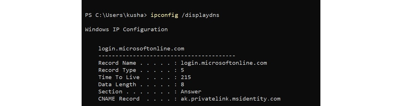 Figure 1.11 – Information retrieved by ipconfig/displaydns
