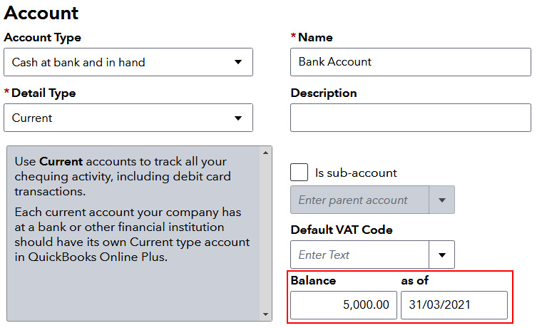 Figure 1.10 – Editing the chart of accounts code with the opening balance
