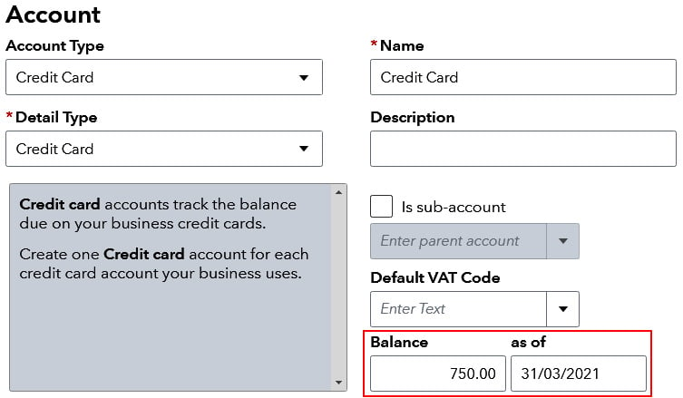 Figure 1.13 – Opening balance for credit card
