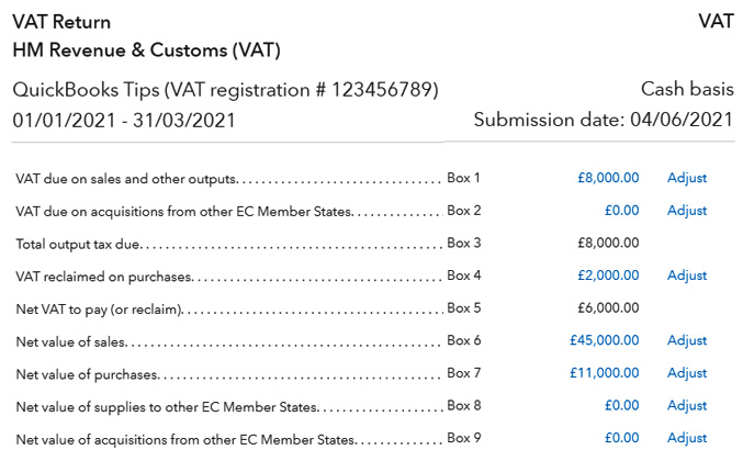 Figure 1.16 – VAT return summary after the opening balances are updated 
