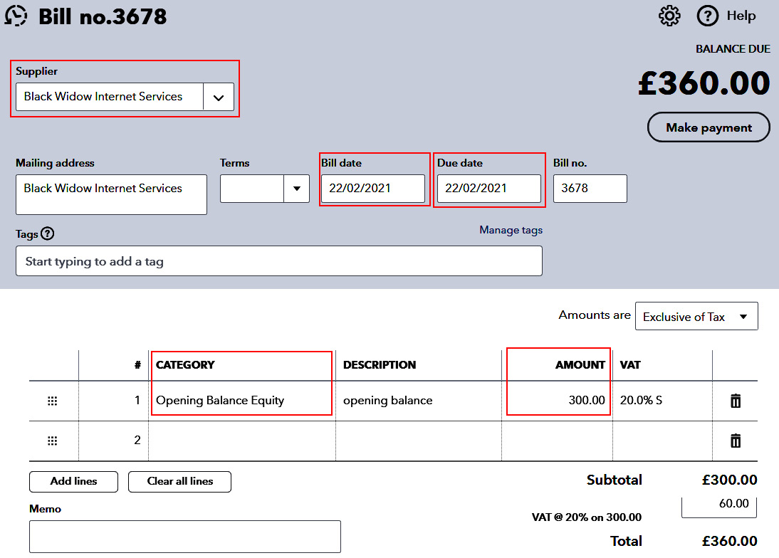 Figure 1.6 – Supplier bill input screen
