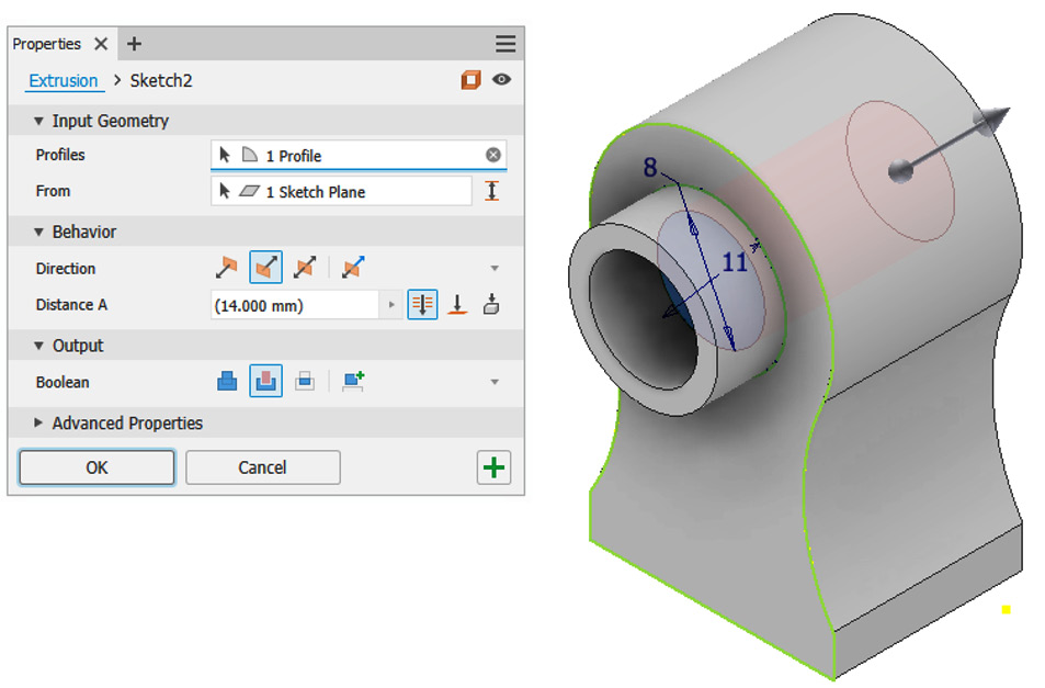  Figure 2.12: The two extrusions created in the same operation
