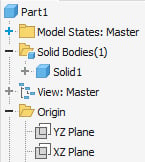 Figure 2.15: Solid Bodies folder of the Model Browser expanded, showing one solid body in the part file
