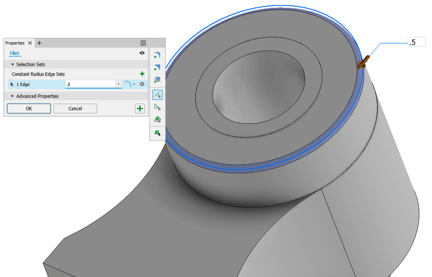 Figure 2.18: .5mm fillet added to the new Solid2 edge
