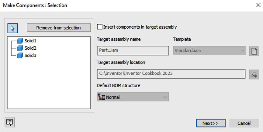 Figure 2.22: Make Components dialog box with the options required
