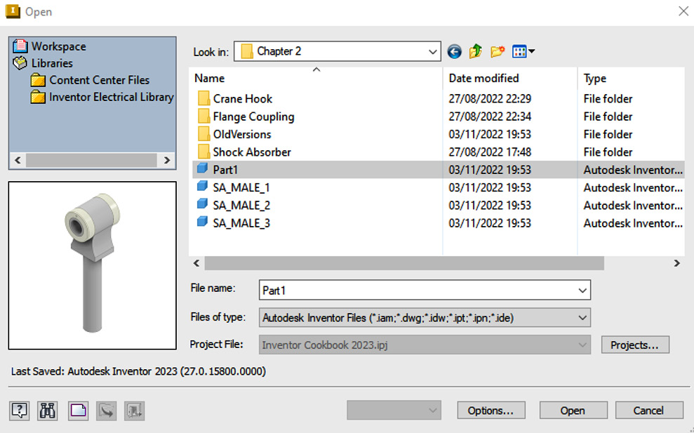 Figure 2.24: Newly created separate .ipt part files from the solids initially created
