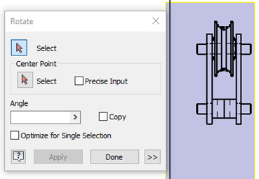 Figure 2.35: Rotate used to rotate the sketch block in sketch mode to the orientation shown
