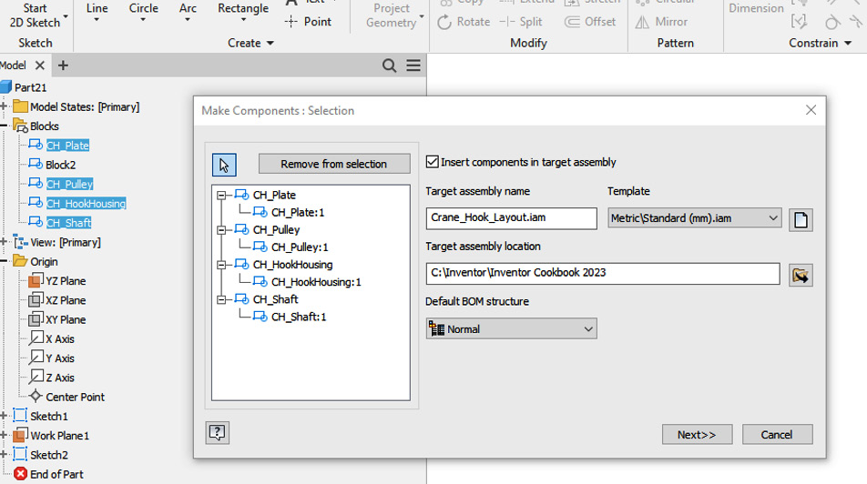 Figure 2.44: Sketch blocks selected in the Make Components dialog box
