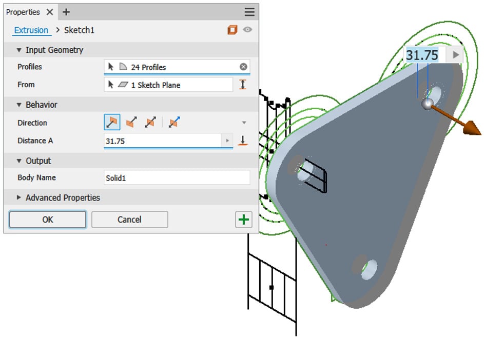 Figure 2.49: Extrusion of CH_Plate using the existing ACAD geometry
