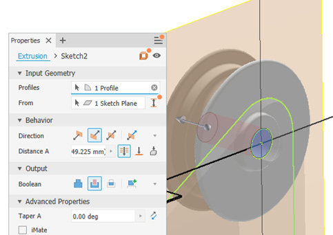 Figure 2.56: Extruded cut deployed on the newly created feature, using projected geometry from CH_Plate
