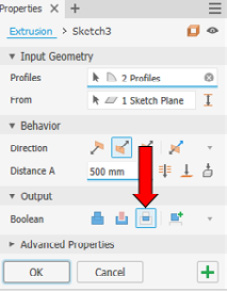 Figure 2.63: Intersect selected in Extrude
