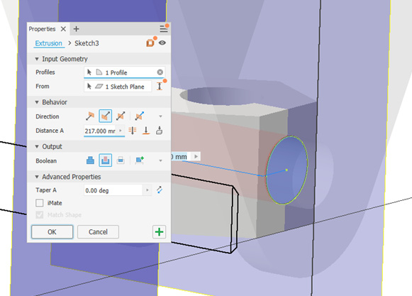 Figure 2.65: Extruded cut menu shown with profiles selected
