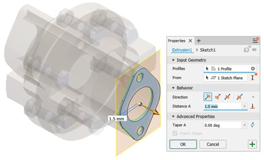 Figure 2.71: Extrusion of previously created projected geometry
