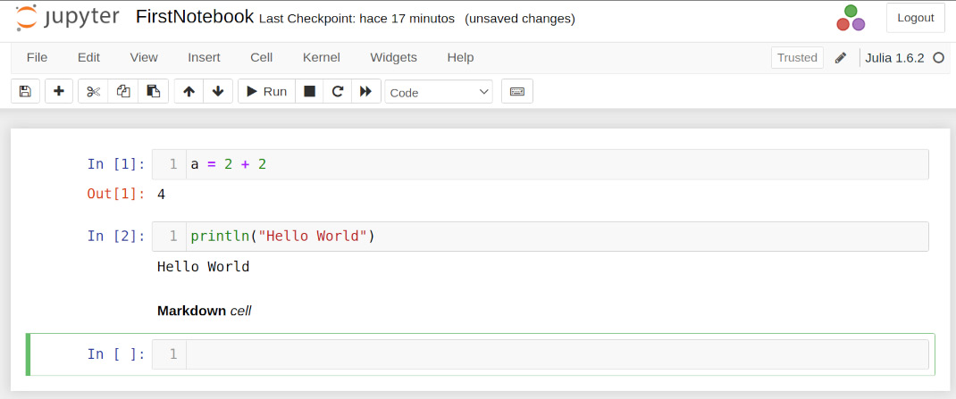 Figure 1.3 – A Jupyter notebook using Julia
