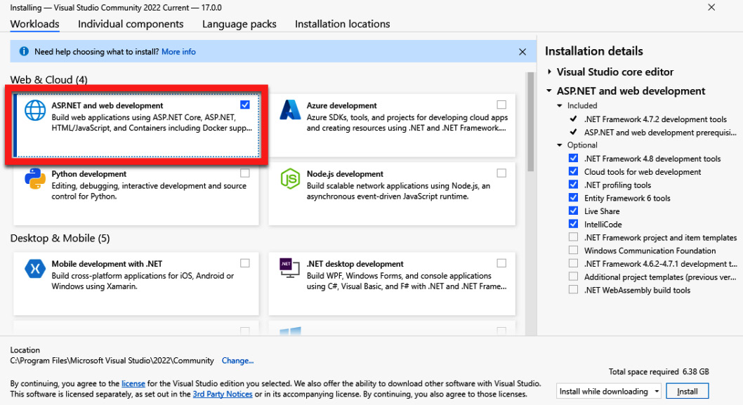 Figure 1.3 – The VS Workloads tab
