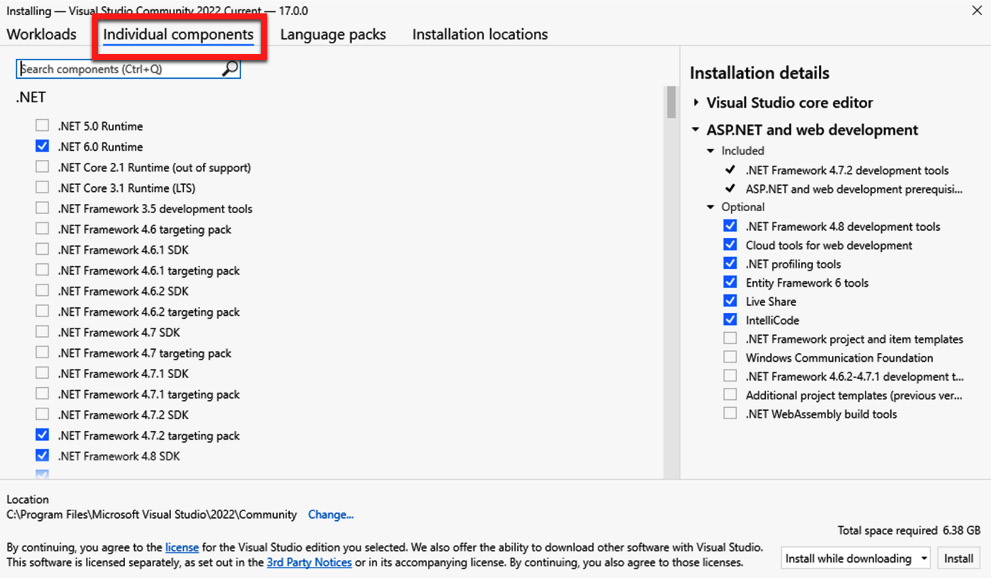 Figure 1.4 – The VS Individual components tab
