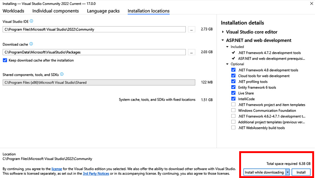 Figure 1.7 – The VS Install button
