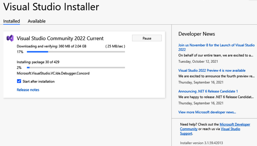 Figure 1.8 – The VS installation in process
