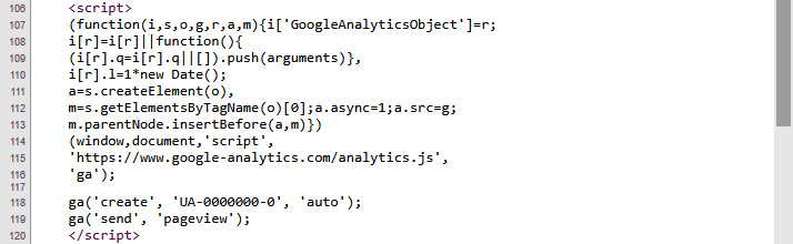 Figure 2.2 – Google Analytics code in the page source view