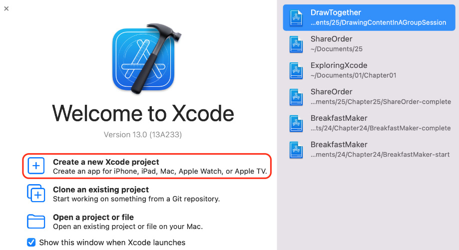 Figure 1.2: Welcome to Xcode screen
