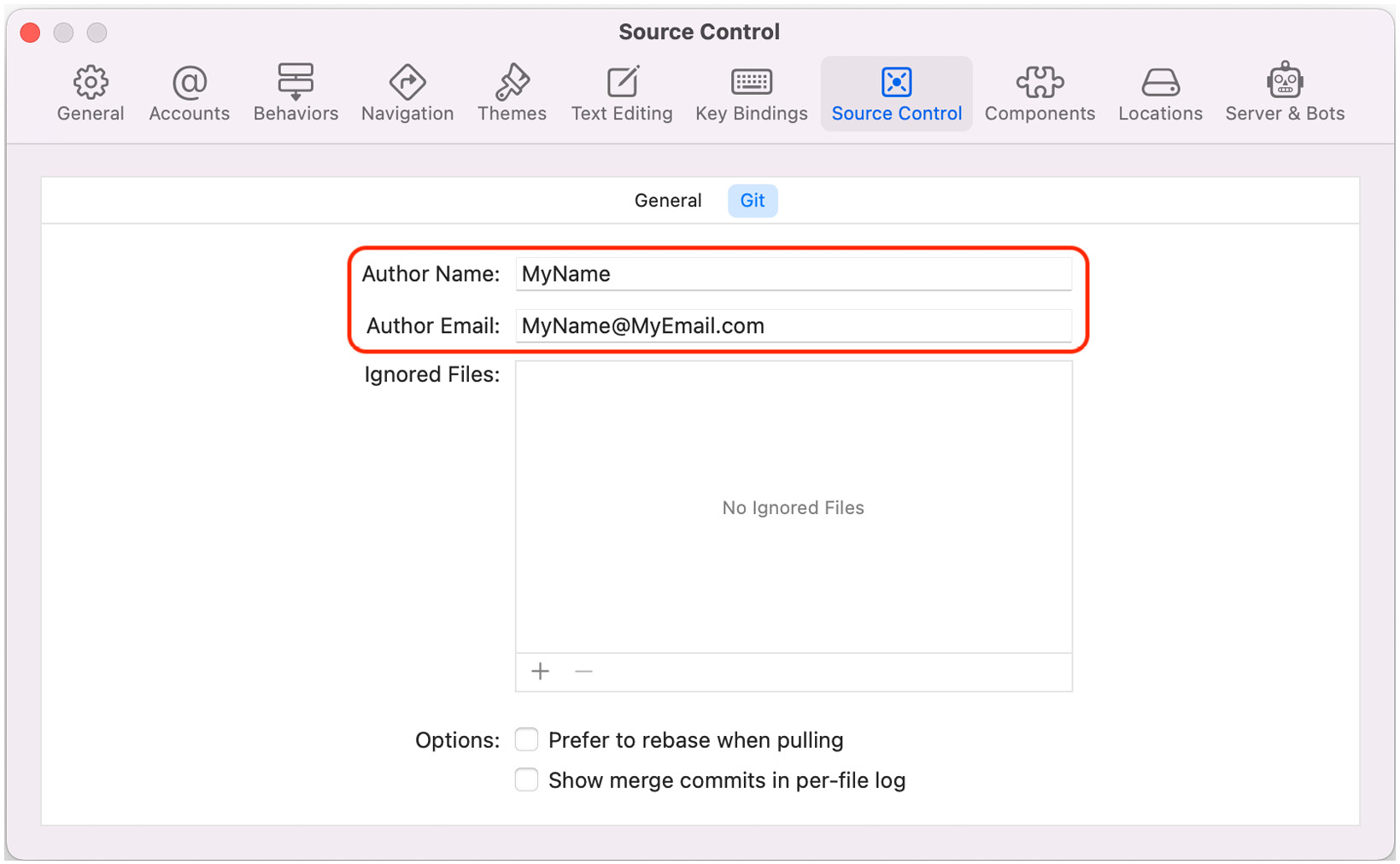 Figure 1.6: Source Control preference screen
