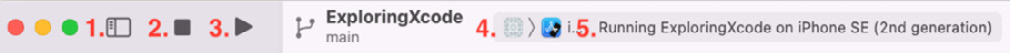 Figure 1.8: Xcode toolbar (left side)
