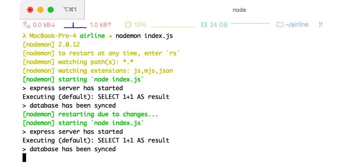 Figure 1.23 – Nodemon automatically restarting the application
