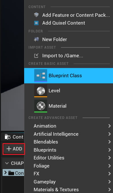 Figure 1.6 – Creating a Blueprint Class 
