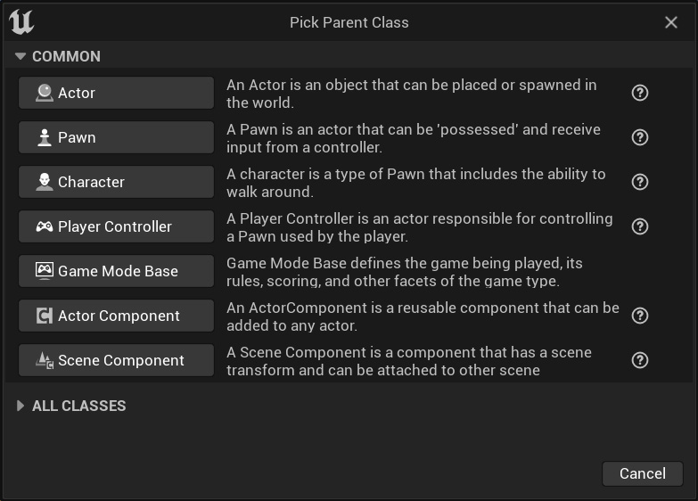 Figure 1.7 – Blueprint Parent Class 
