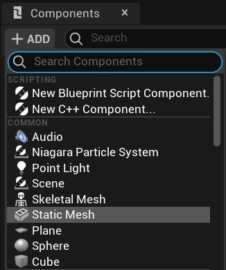 Figure 1.15 – Adding a Static Mesh Component
