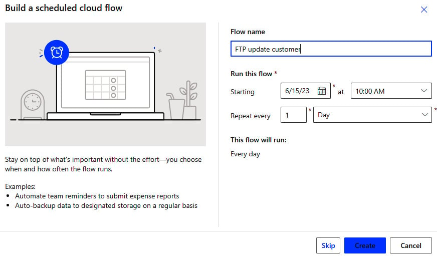 Figure 5.1 – Creating a scheduled cloud flow