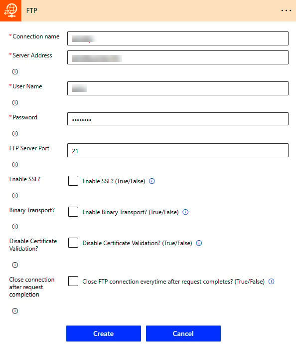 Figure 5.2 – Setting up an FTP connection