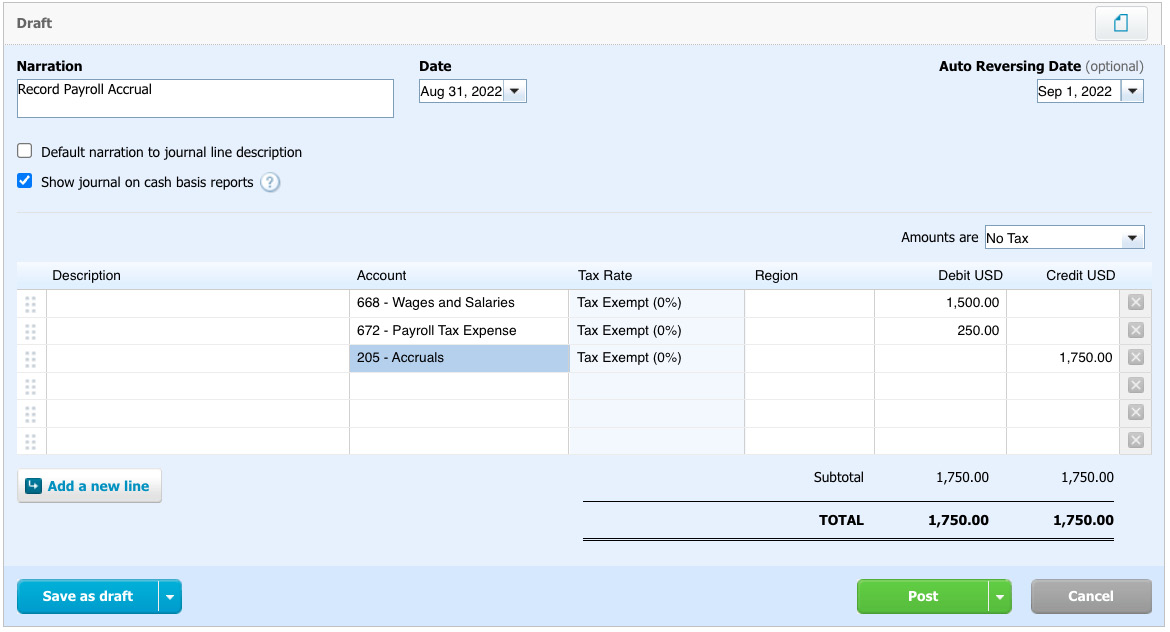 Figure 11.3: Manual journal screen