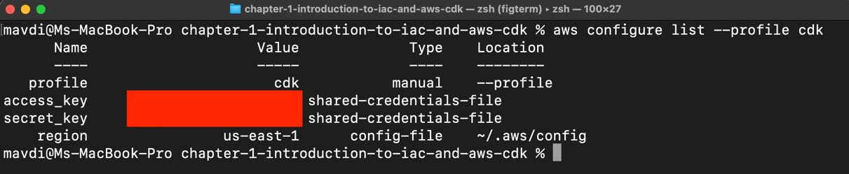 Figure 1.5 – Checking the configuration with the AWS CLI